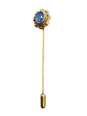 Blue Glass Gemstone in Filigree Setting Stick Pin